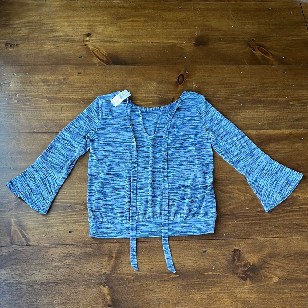 LOFT Purple/Light Blue Accent Bell Sleeve Top - Sz XS